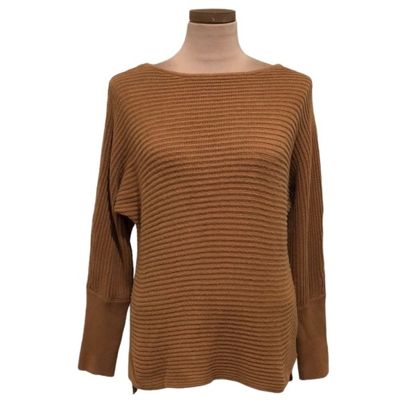 Rachel Zoe Sweater Size Medium Nutmeg Brown Ribbed Boat Neck Pullover - Picture 1 of 10